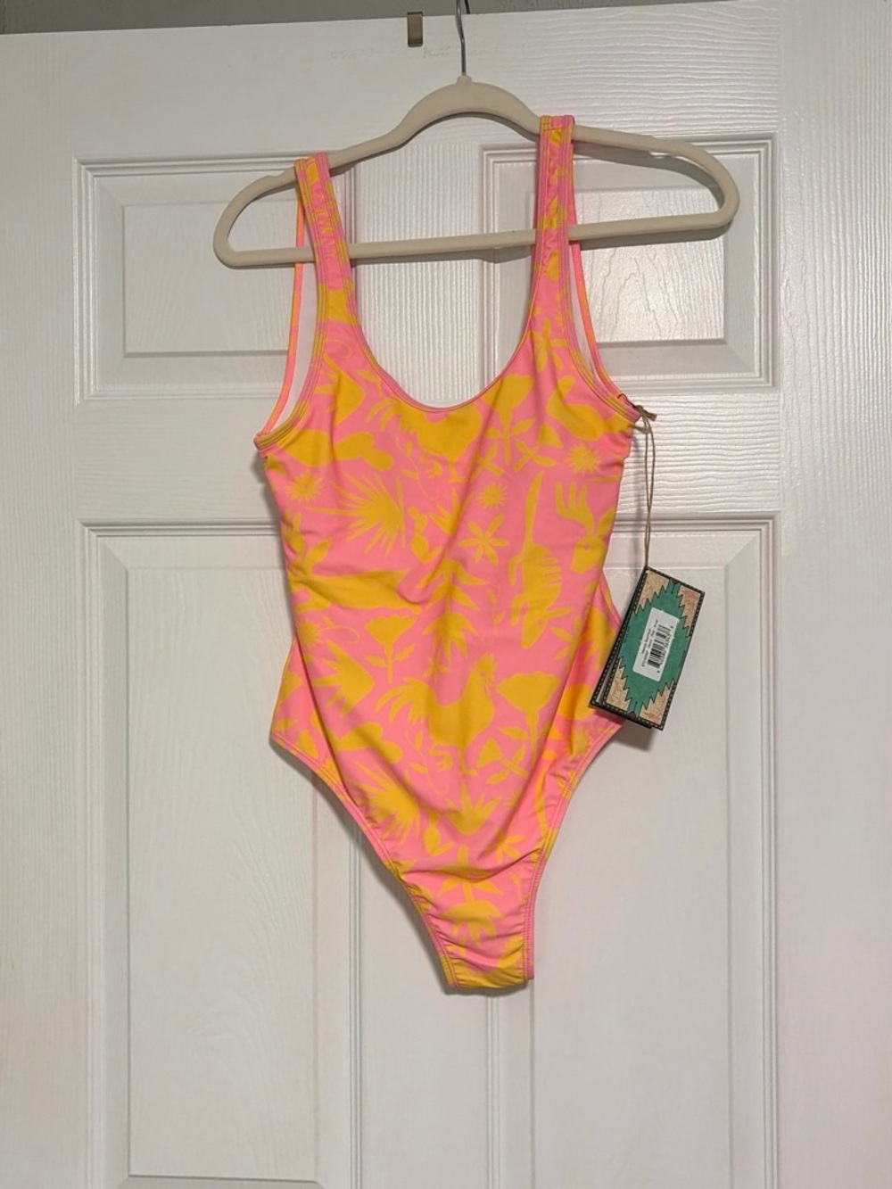 Women's Neon Pink & Yellow Tropical One-Piece Swimsuit